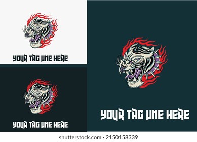 head white tiger with flame vector illustration