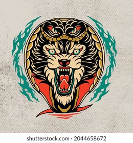head of white tiger and red rose