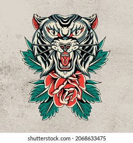 head white tiger with red rose tattoo design