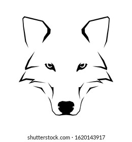 Head of a white wolf on a white background, image of a wild animal drawn with lines, beautiful logo