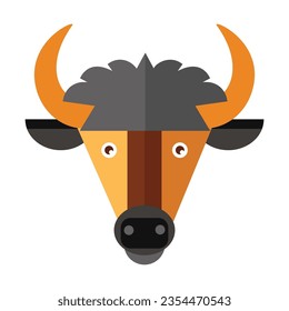 Head of wild bison. Muzzle of wild animal cartoon illustration. Wildlife and zoo concept. Sketchy geometric character, mascot. Colored flat vector isolated