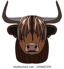 Head of a wild yak. Portrait of cattle, cow. Isolated on a white background. Design element for logo, poster, card, banner, emblem, t-shirt. Vector illustration.