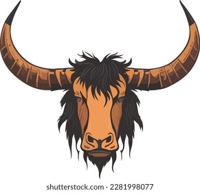 Head of a wild yak. Portrait of cattle, cow. Isolated on a white background. Design element for logo, poster, card, banner, emblem, t-shirt. Vector illustration.