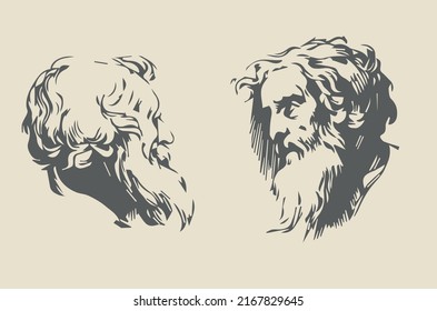 Head of a wise old man in two angles