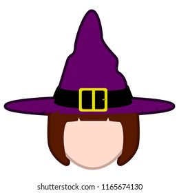 Head with a witch hat. Halloween. Vector illustration design