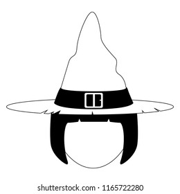 Head with a witch hat. Halloween. Vector illustration design