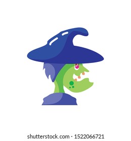 head of witch with hat on white background vector illustration design