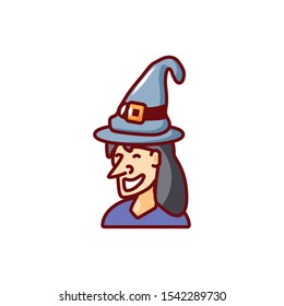 head of witch with hat on white background vector illustration design