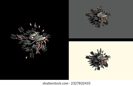 diseño de mascota vectorial enojada de lobo de cabeza