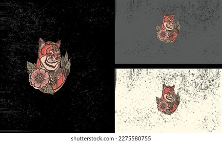 head wolf and flowers vector illustration mascot design