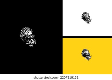 head wolf and head goat vector line art design