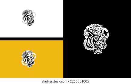 head wolf and head goat vector outline design