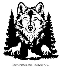 Head of Wolf, Hand Drawn, Vector Illustration