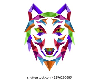 head of wolf polygonal style color full
