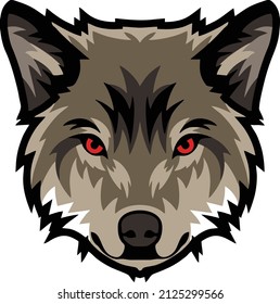 a head of wolf with red eyes