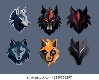 Head of a wolf set. Styling the head for your design. Vector illustration, isolated objects. Logo design.
