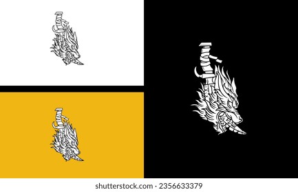 head wolf and sword vector outline design