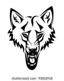 Head of a wolf with tribal - The Black-and-white vector illustration