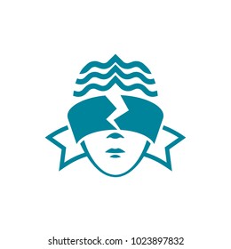 The head of a woman with blindfolded eyes, which is torn. Legal linear style logo template for the business card, branding and corporate identity.