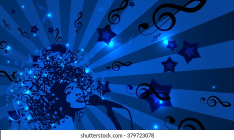 Head of Woman with Hair as Musical Symbols 