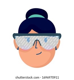 head woman with laboratory goggles hand draw style vector illustration design