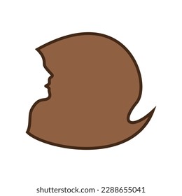 Head of a woman with long flowing hair.