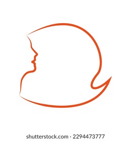 Head of a woman with long flowing hair.