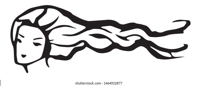 Head of a woman with a scythe on the hair. For beauty salons, beauty contests, advertising shampoos