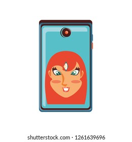 head of woman in smartphone device