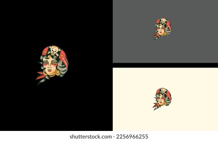 head women beauty with red rose flowers vector artwork design