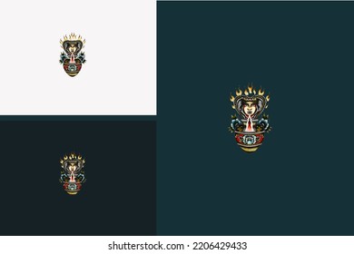 head women and head king cobra vector illustration design