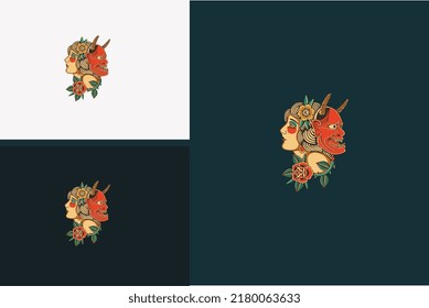 head women and head red devil vector illustration design