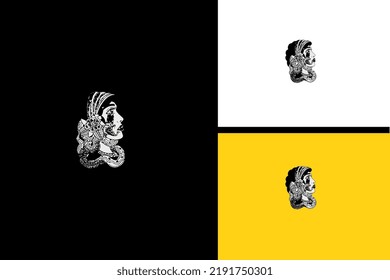 head women and snake vector black and white