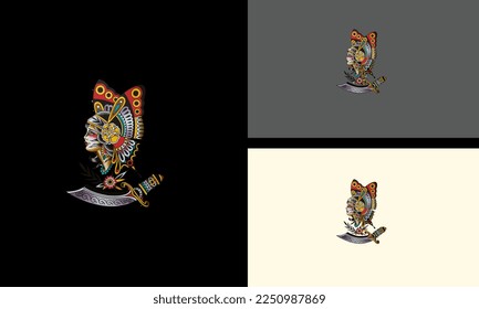 head women with sword vector illustration mascot design