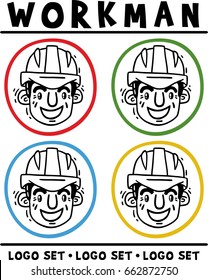 Head working man in protective helmet set of logos