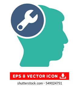Head Wrench Repair EPS vector pictogram. Illustration style is flat iconic bicolor cobalt and cyan symbol on white background.