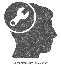 Head Wrench Repair grainy textured icon for overlay watermark stamps. Flat symbol with unclean texture. Dotted vector gray ink rubber seal stamp with grunge design on a white background.