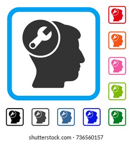 Head Wrench Repair icon. Flat gray iconic symbol inside a light blue rounded squared frame. Black, gray, green, blue, red, orange color versions of Head Wrench Repair vector.