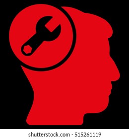 Head Wrench Repair vector icon. Style is flat graphic symbol, red color, black background.