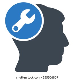 Head Wrench Repair vector icon. Style is flat graphic bicolor symbol, smooth blue colors, white background.