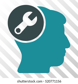 Head Wrench Repair vector pictograph. Illustration style is flat iconic bicolor soft blue symbol on a hatch transparent background.