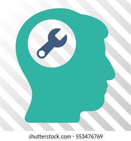 Head Wrench vector icon. Illustration style is flat iconic bicolor cobalt and cyan symbol on a hatch transparent background.