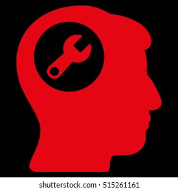 Head Wrench vector icon. Style is flat graphic symbol, red color, black background.