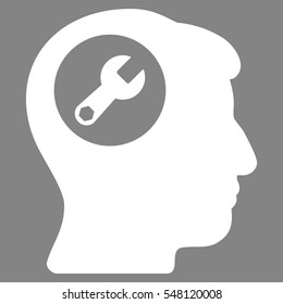 Head Wrench vector icon. Style is flat graphic symbol, white color, gray background.