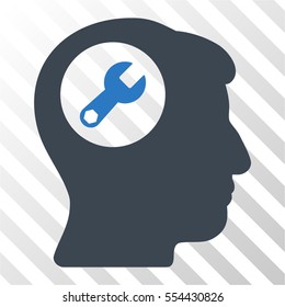 Head Wrench vector pictogram. Illustration style is flat iconic bicolor smooth blue symbol on a hatch transparent background.