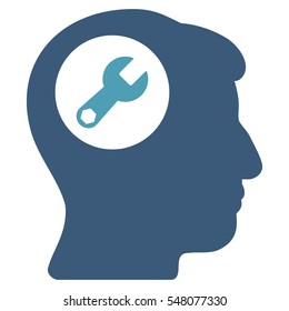 Head Wrench vector pictogram. Style is flat graphic bicolor symbol, cyan and blue colors, white background.