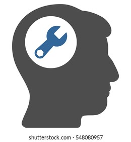Head Wrench vector pictogram. Style is flat graphic bicolor symbol, cobalt and gray colors, white background.
