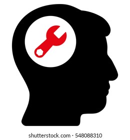 Head Wrench vector pictogram. Style is flat graphic bicolor symbol, intensive red and black colors, white background.