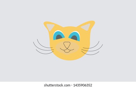 The head of a yellow cat on a gray background. Vector illustration.