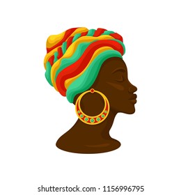 Head of young black woman in a turban, side view vector Illustration on a white background